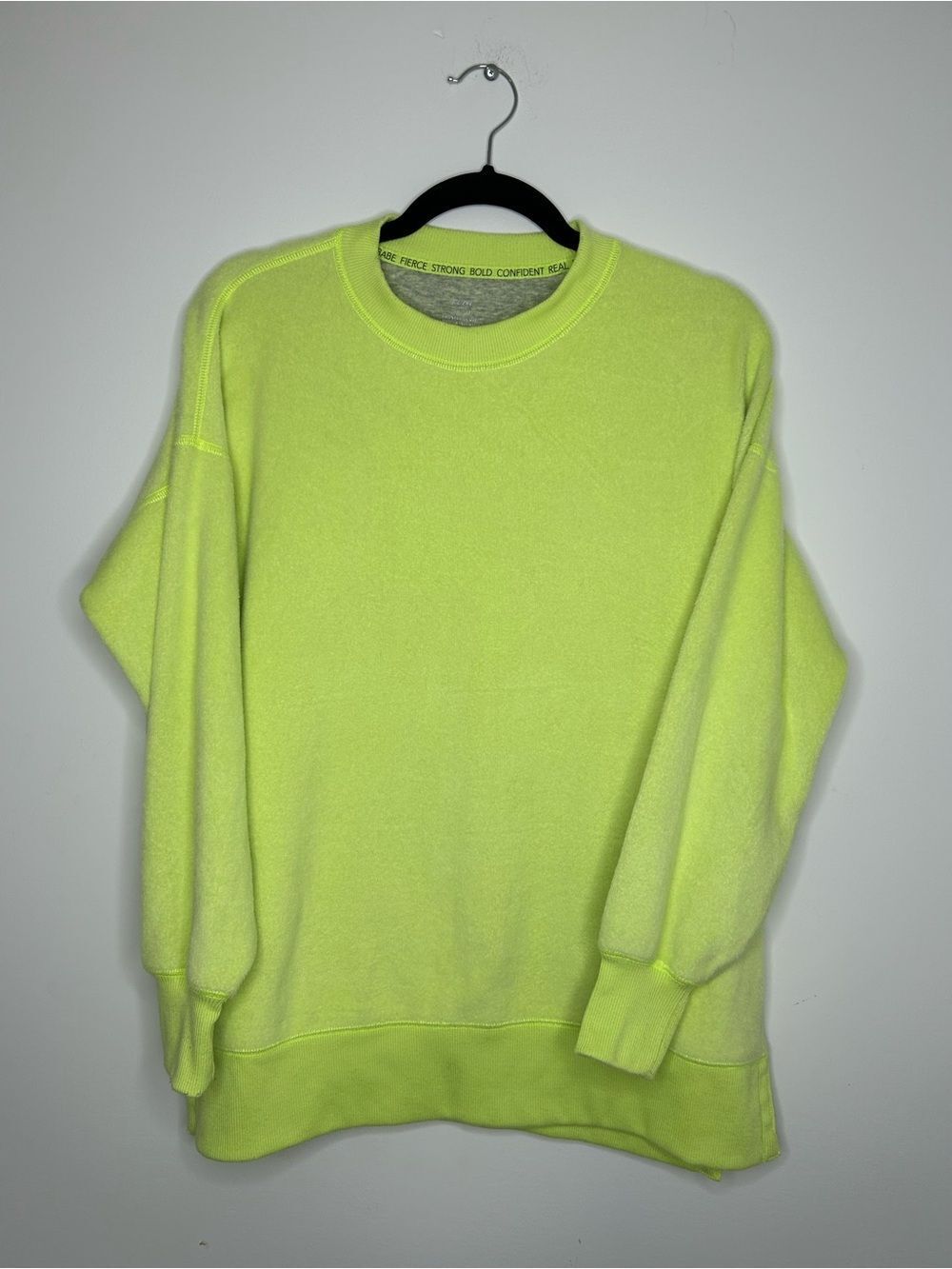 aerie Neon Lime Crewneck Boxy Fleece Sweatshirt Size XS